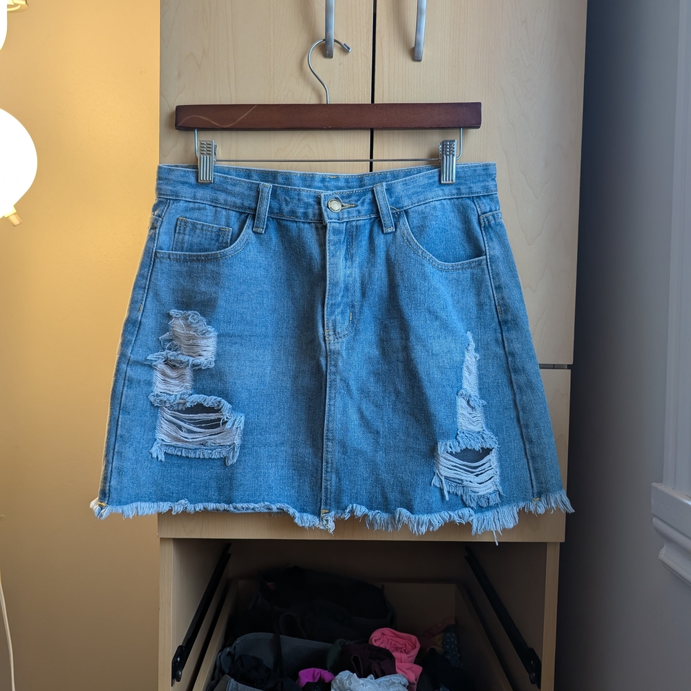 SHEIN Blue Distressed Mini Skirt - 15.5" Waist